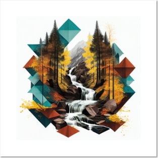 Colorful Geometric Forest Waterfall Posters and Art